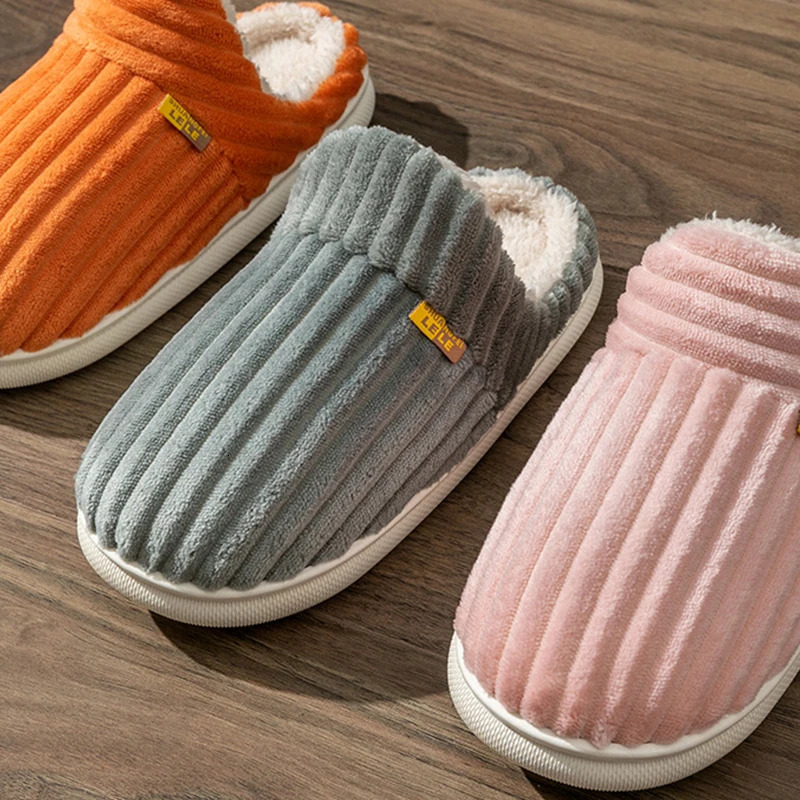 Winter Unisex Concise Solid Color Flat Plush Slippers Non-slip Warm Fluffy Mule Slides For Women Men Home Casual Cotton Shoes 241025