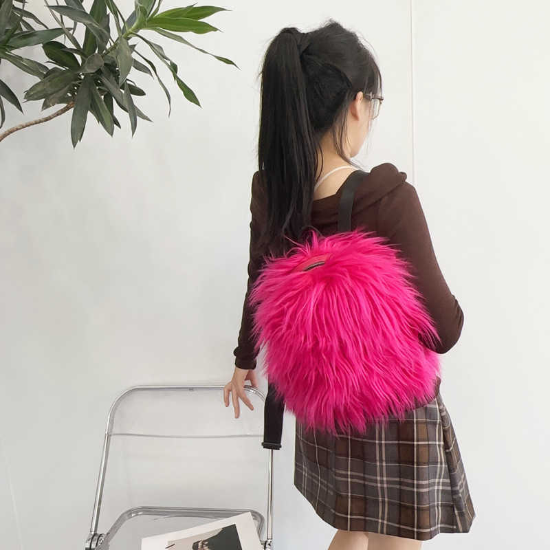autumn winter long hair adjustable backpack with niche design, plush tassel versatile y2k spicy girl backpack 241015