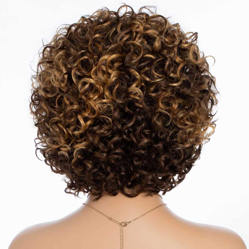 Rebecca Short Hair Wig 100% Remy Brazilian Curled Hair Wig 10 inch Water Wave Wig #4 Black Female Ombre Wig M241028