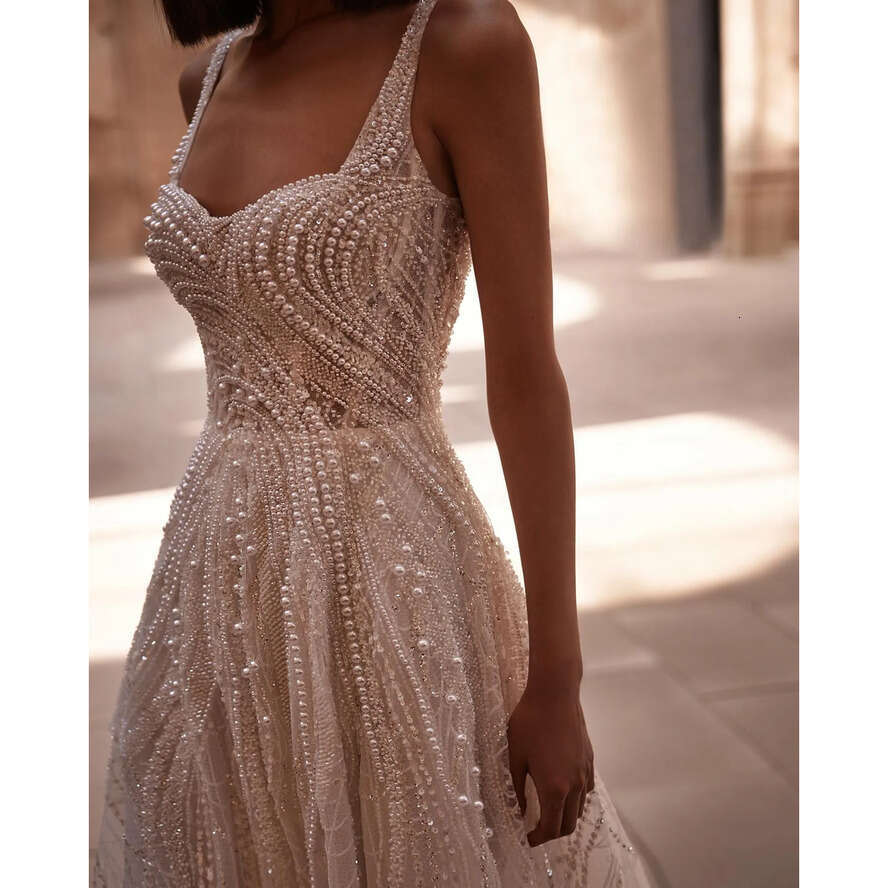 Milla Nova A E Dress Straps Pearls Country Boho Wedding Dresses Beading Backless Ruffle Vestidos De Novia Split Designer Bridal Gowns 0515
