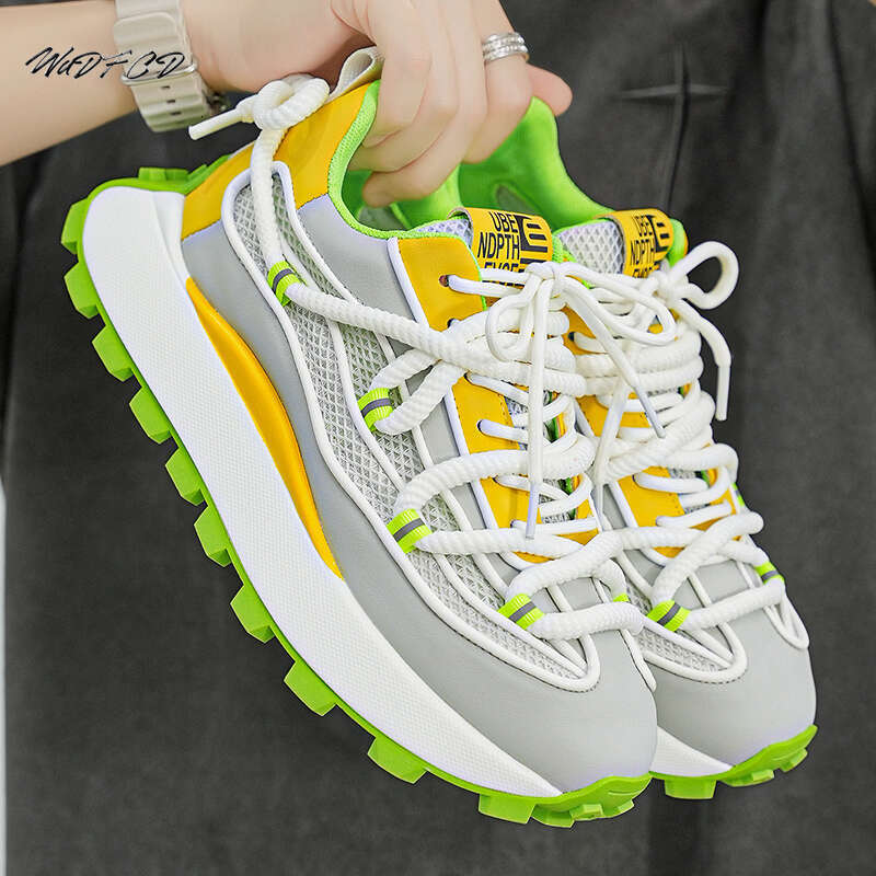 Chunky Sneaker Men Designer Running Fashion Casual Microfiber Leather Mesh Breathable Height Increased Flat Platform Shoes