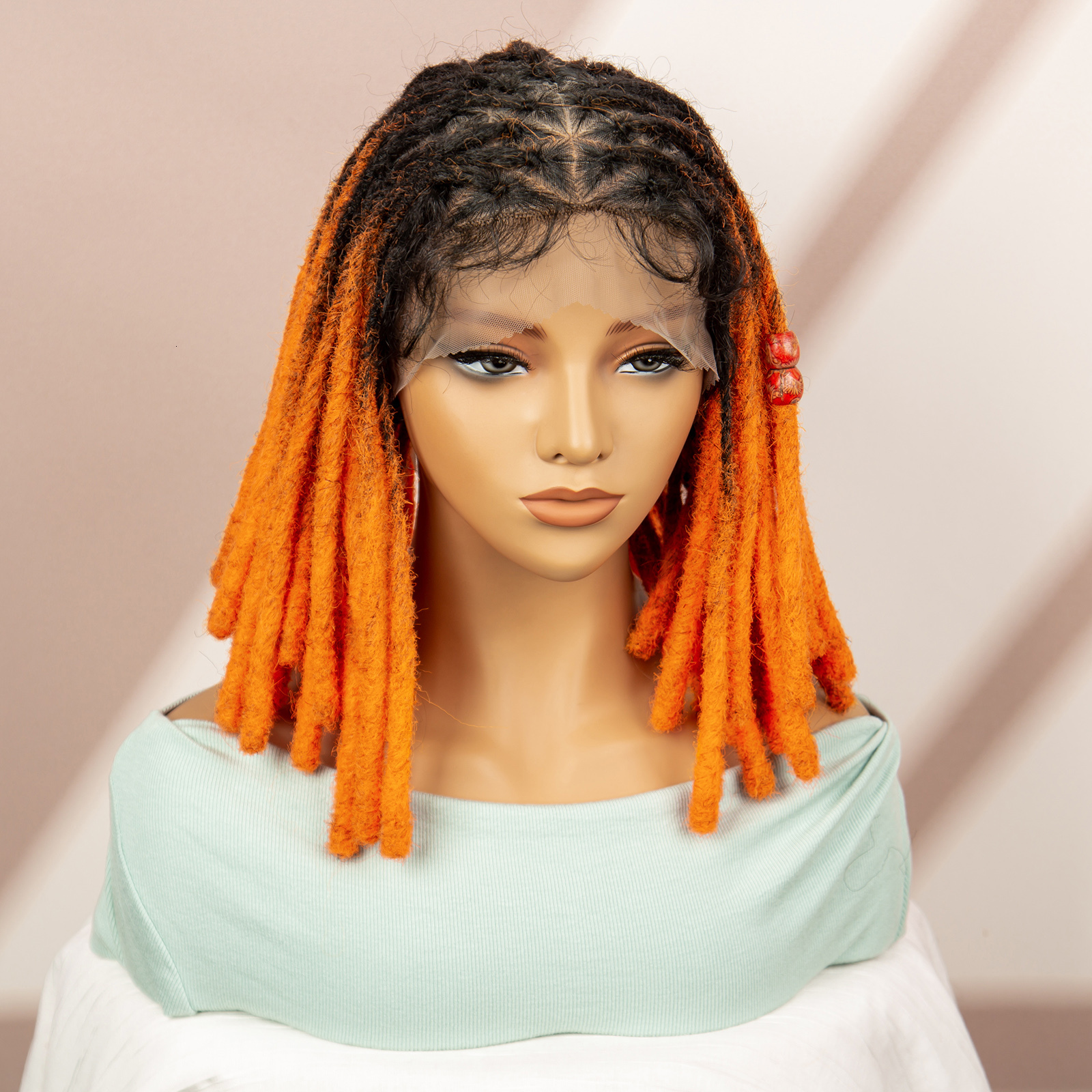 Full Lace Twisted Synthetic Dreadloc Braids Transparent Box Braided with Baby Hair Short Afro Wigs for Women