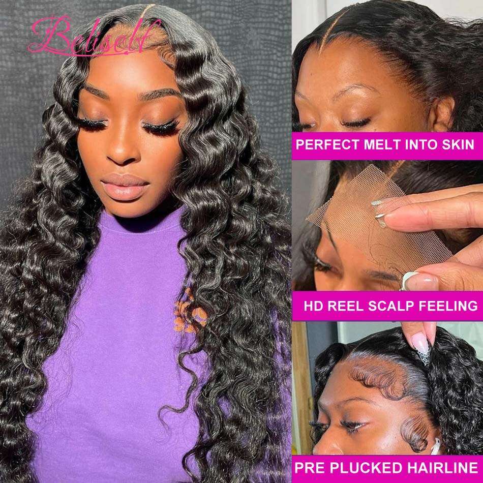 Loose Deep Wave Wig HD Lace Frontal Wigs Pre Plucked Glueless X Human Hair x Closure