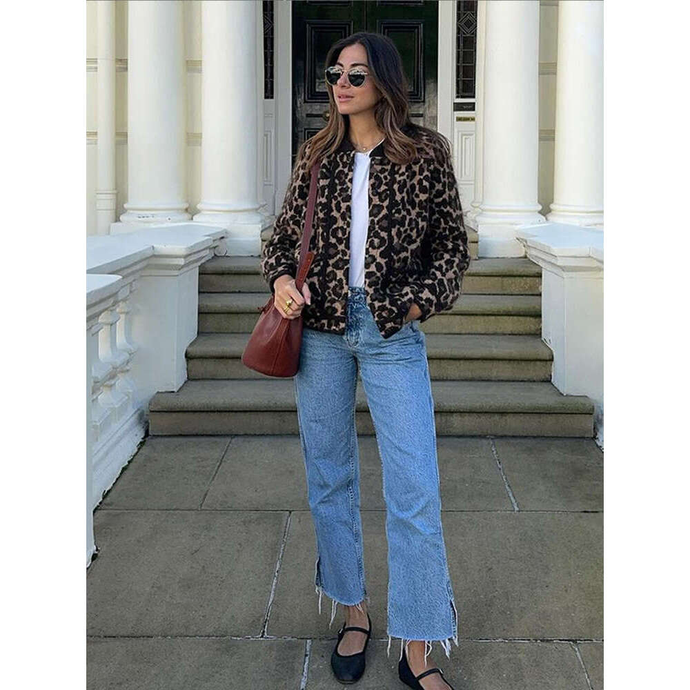 Leopard Print Mohair Women Knit Cardigan Fashion O Neck Single Breasted Full Sleeve Sweater New Autumn Commute High Streetwear