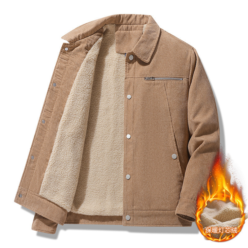 2024 new designer corduroy jacket men's winter mature temperament workwear casual lapel velvet jacket