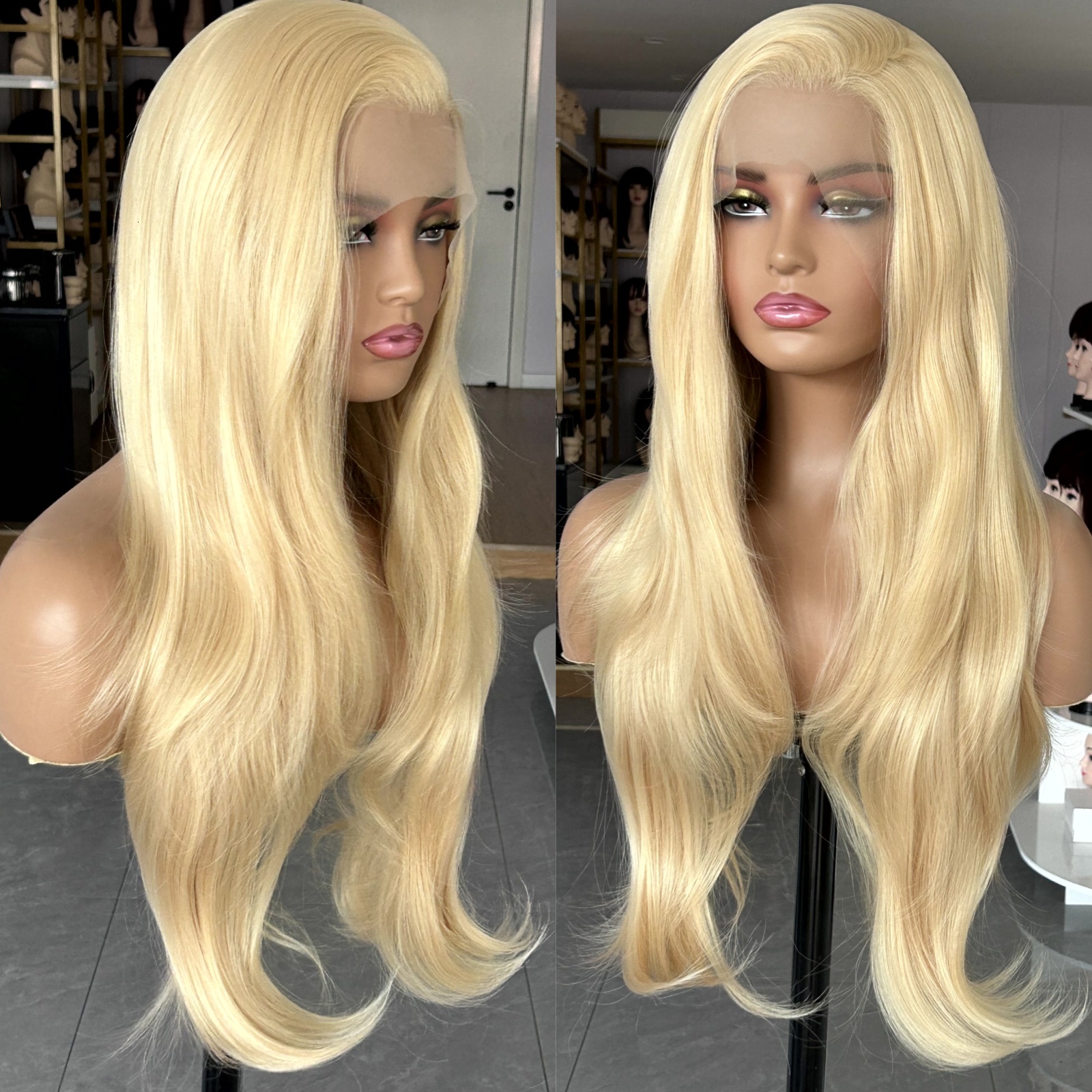 Long Natural Wavy Synthetic Lace Front Wig Layered Platinum Colored Hair 13X4 Frontal Honey Blonde Wigs for Women