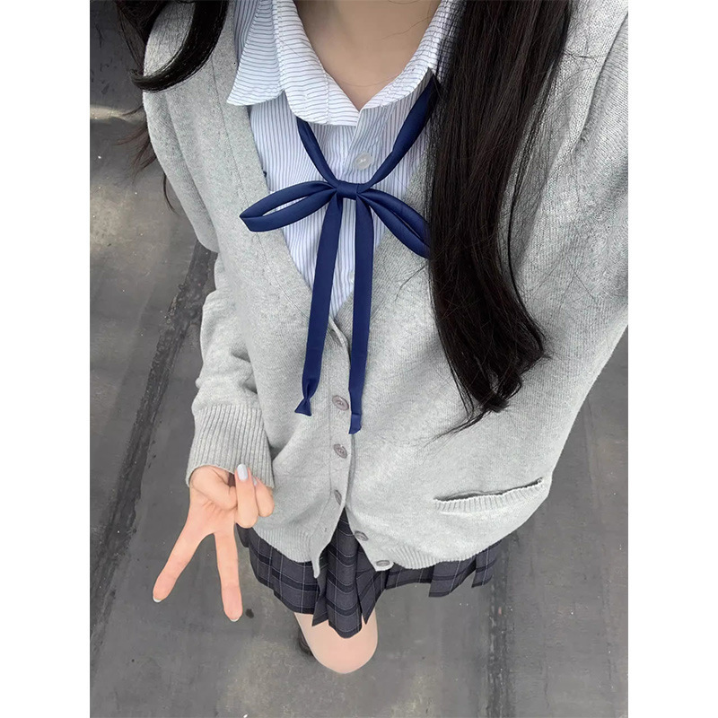 2024 New Designer Early Autumn Solid Color School Style JK Long Sleeve Uniform Versatile Knitted Loose Sweater Women's College Style Open Collar 