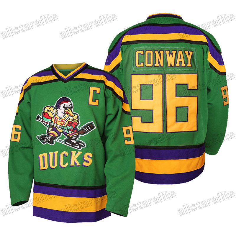 Youth Mighty Duck Jerseys 99 Banks 96 Conway 33 Goldberg Movie Hockey Jersey Black Green Stitched Casual Festive Vintage Classic shirt