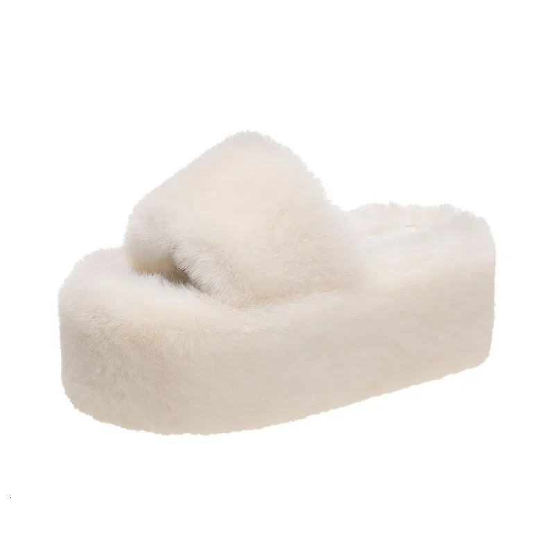 Home Furry Fur Slides Plush Slippers Fluffy Flip Flops Slip on Platform Women Fashion Shoe 2024 Zapato De Mujer 241025