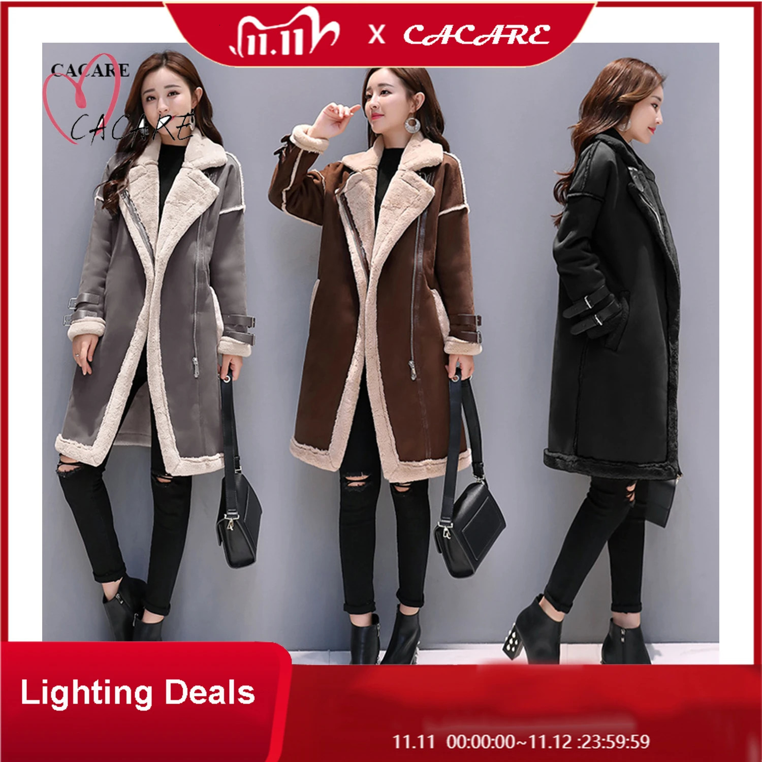 Womens suede fur coat warm and fashionable long trench coat jacket synthetic sheepskin coat autumn and winter F0102 cashmere 2 choices 241025