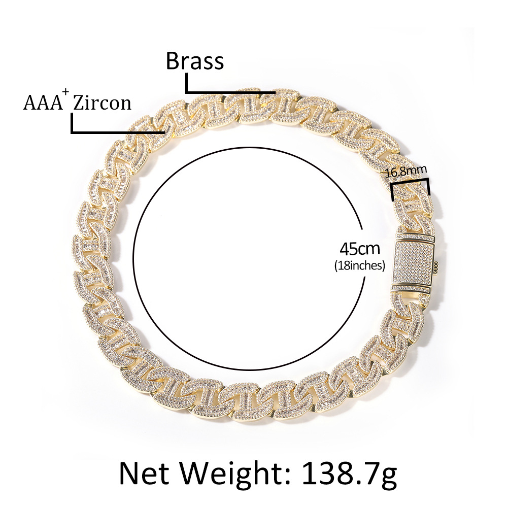16mm Hip Hop Geometric Trapezoid Cuban Chain Necklace Bracelet 5A T Zircon Mens Jewelry