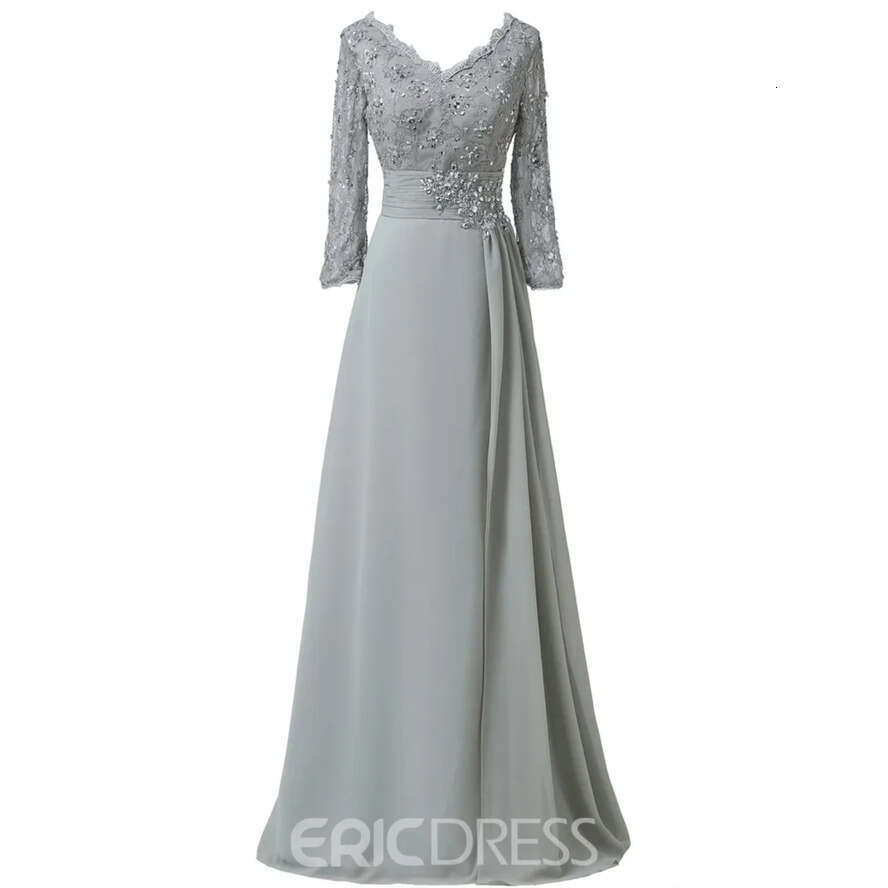 Plus Size A E Mother Of The Bride Dresses V Neck 3/4 Long Sleeve Backless Wedding Guest Dress Lace Crystal Sweep Train Evening Gown 0431