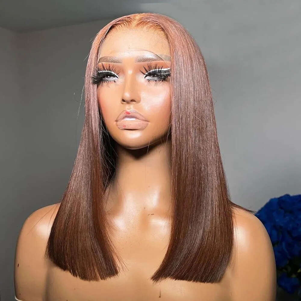 x Lace Front Wig Bob Human Hair Brown Straight Full Density HD Transparent Frontal Wigs bob hair lace front wig