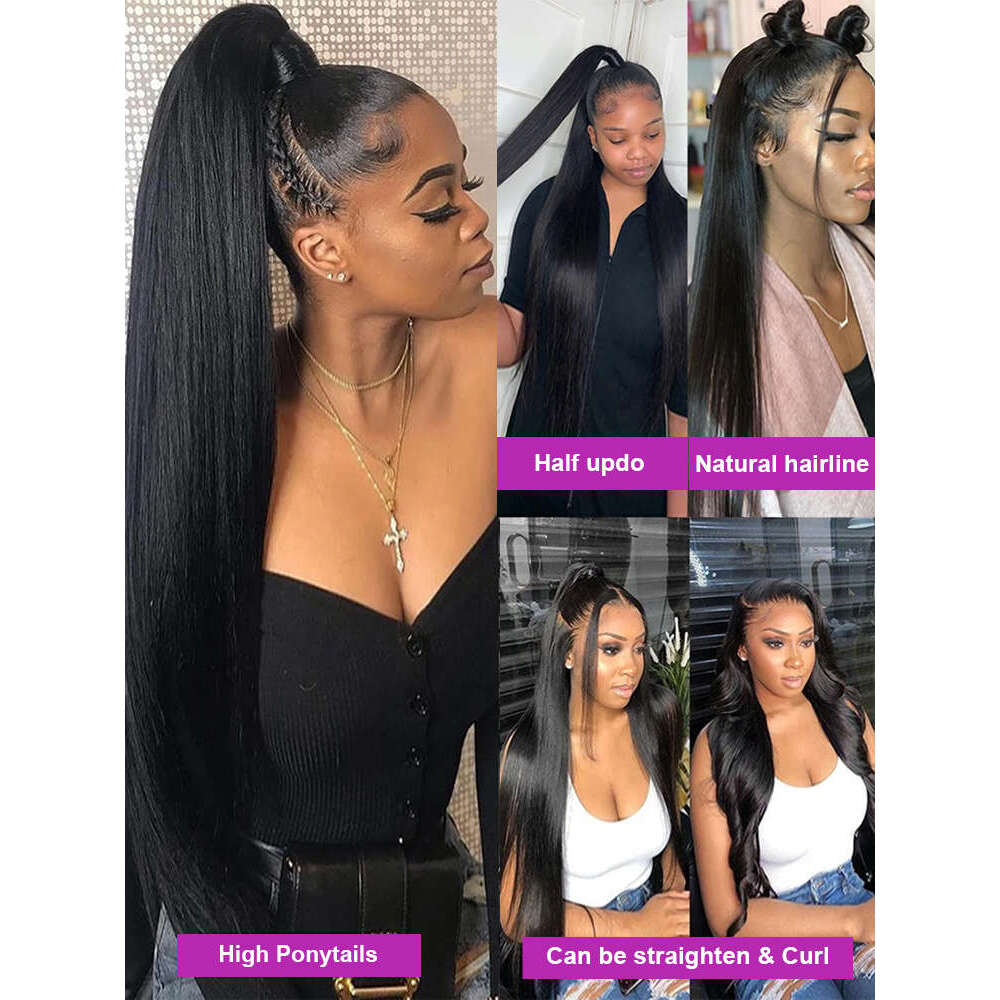 HD Bone Straight Full Lace Frontal Human Hair Wig Brazilian Preplucked Bleached Knot x Transparent Front