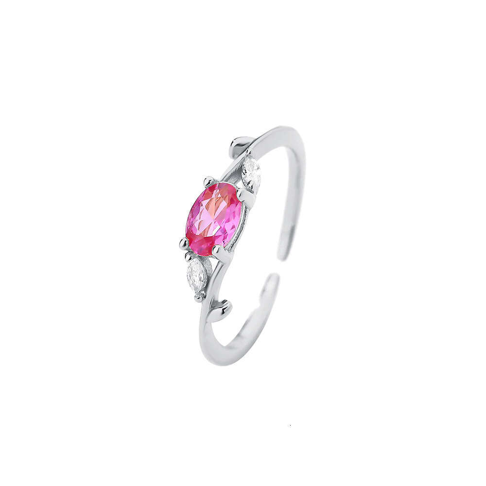 Real Sterg Sier French Light Rose Zircon Branches Leaves Ring Gift for Lady Mom Daughter Birthday Jewelry