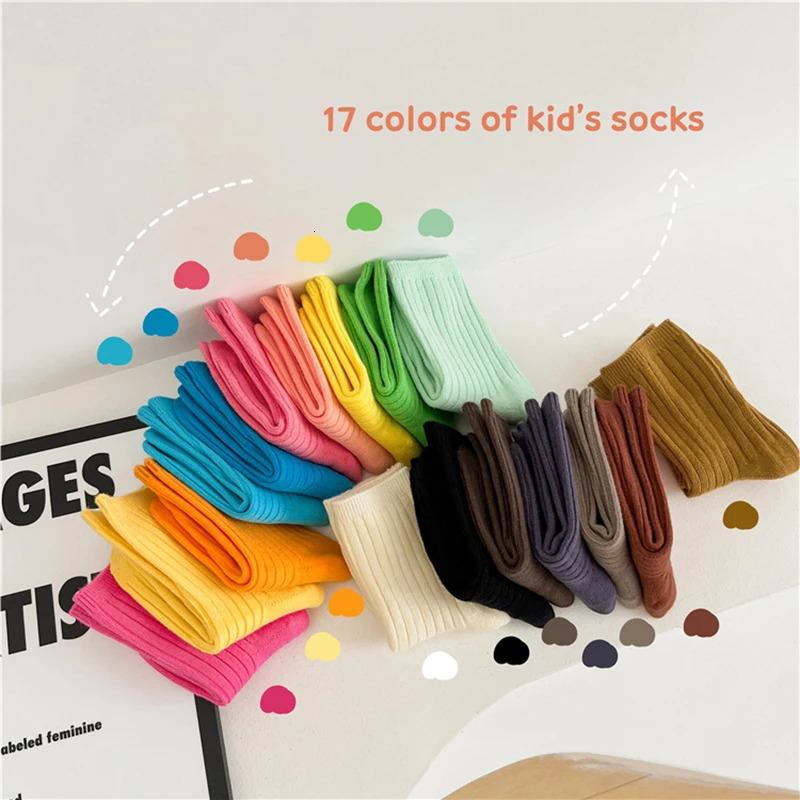 17 Colors Childrens Casual Socks Ribbed Boys Girls School Sock Toddlers Ankle Sock Cotton Striped Baby Socken For Kids 1-9Y 241028