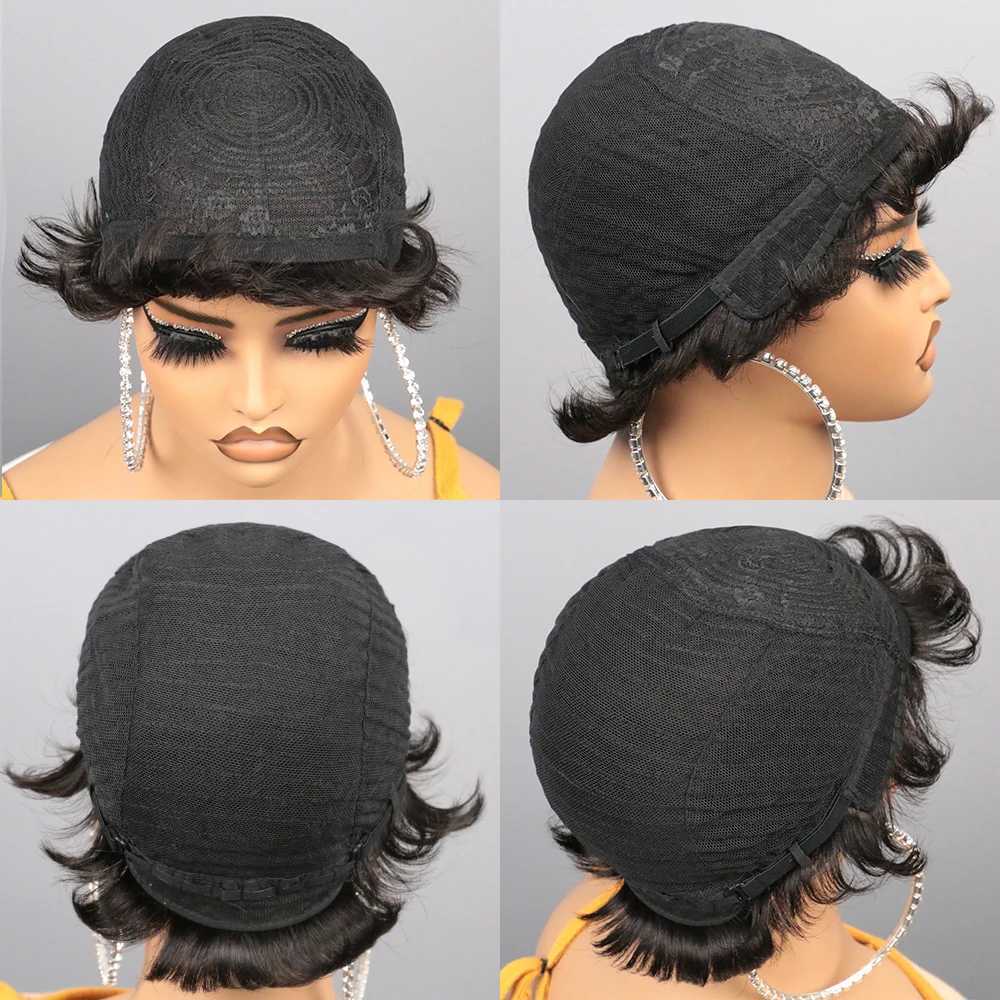 E-cut wig short Bob wig layered E-cut wig black female Brazilian Remy without glue or lace M241028