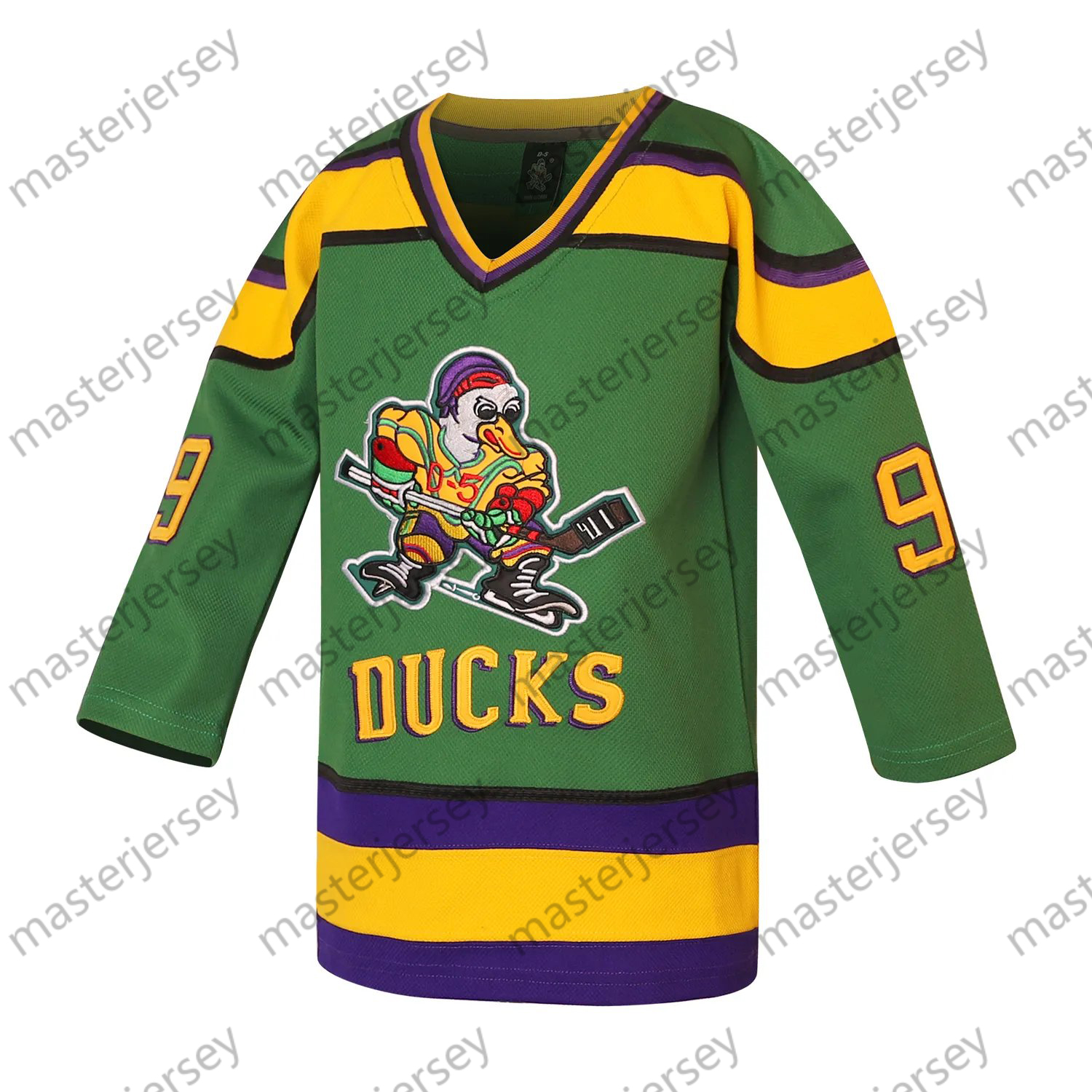 Youth kids 99 Green Duck Hockey Jerseys Loose Fit V-Neck Stitched Ice Hockey Jersey Casual Festive Weekend Outings