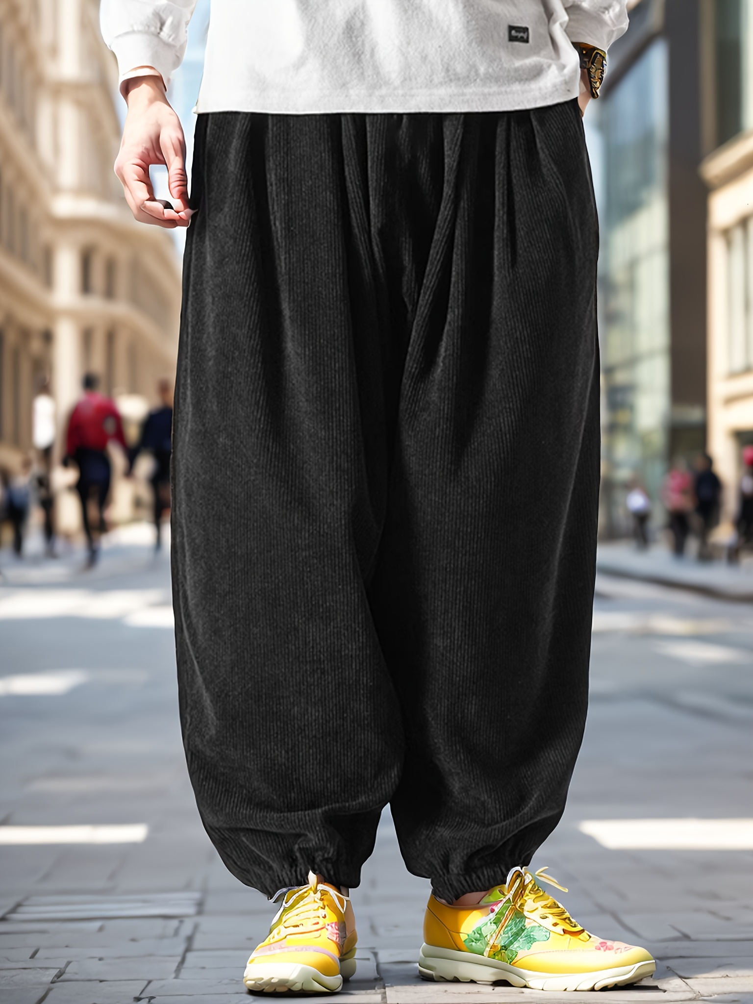 Men's casual loose velvet pants, fashionable and comfortable waist cinching sports harem pants, suitable for yoga