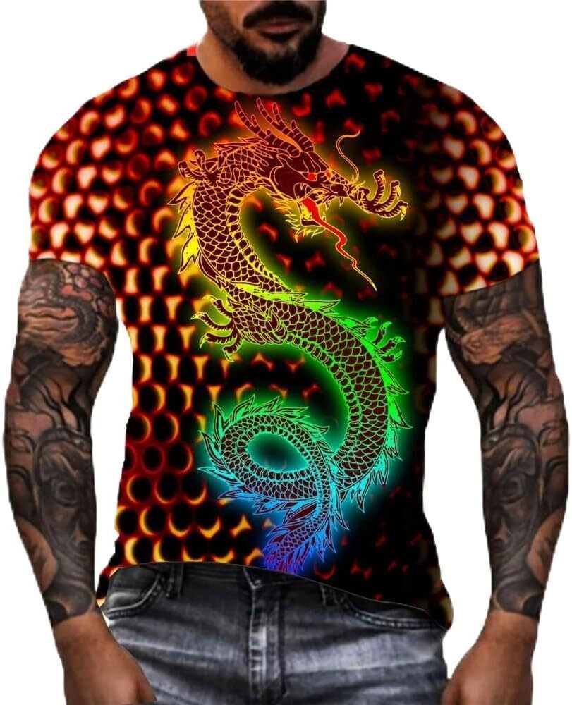 Mens T shirt Men's Fashion Animal Dragon 3D Printed T Shirt Short Sleeve O-Neck Funny Gothic Tee Personality Tops tee Casual tops summer clothes 