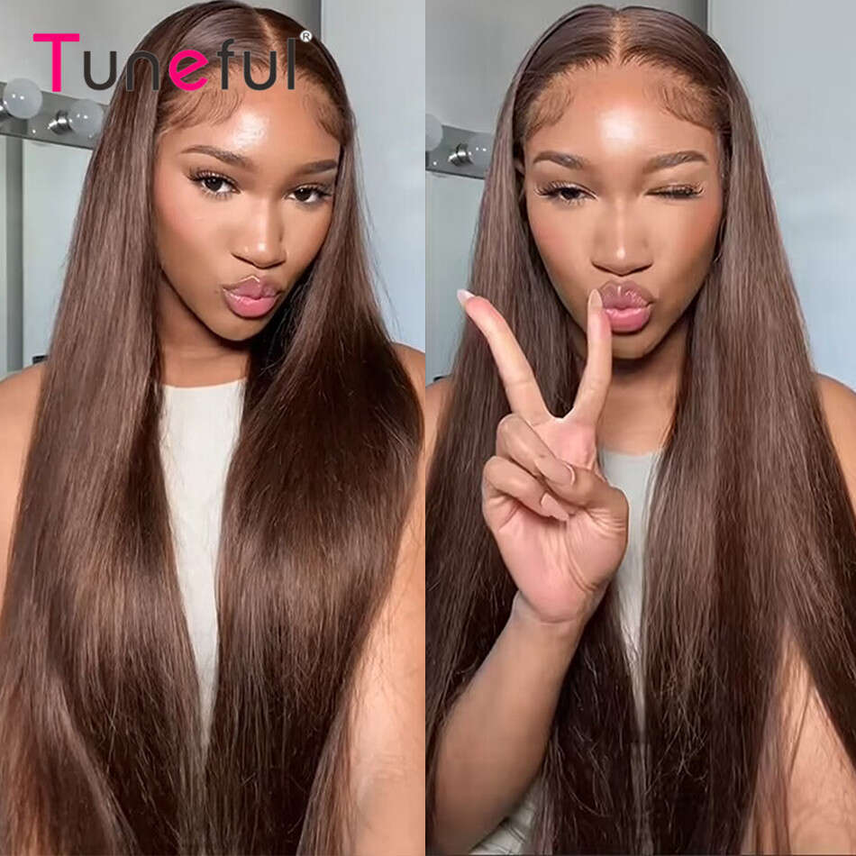 Premium Chocolate Brown Colored x HD Lace Front Human Hair Wigs Raw Indian Straight Frontal
