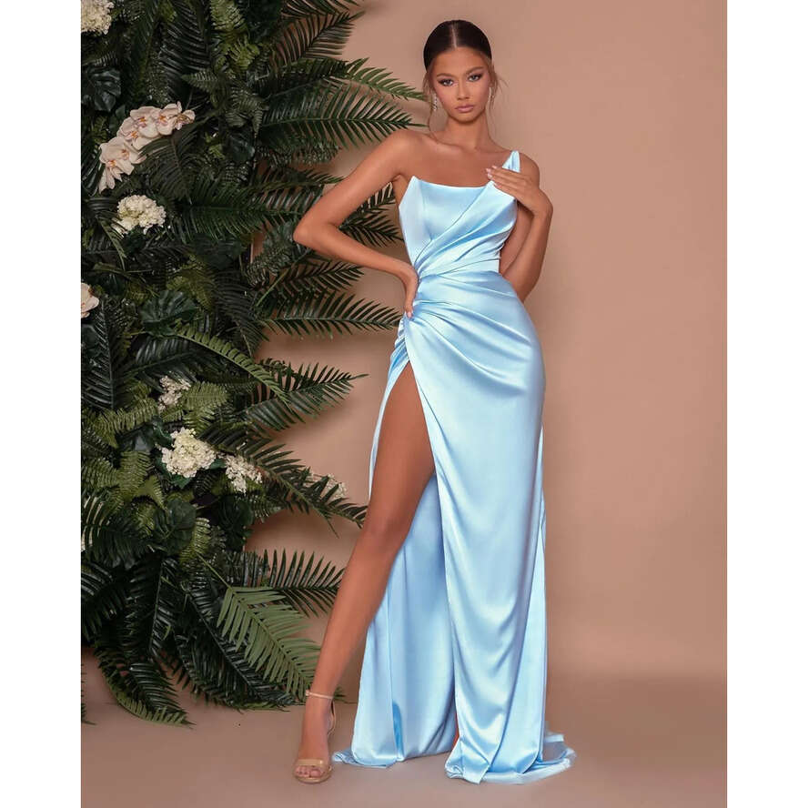 Sexy Prom Dresses Strapless Party Evening Gowns Pleats Slit Formal Long Special Ocn Dress 0515