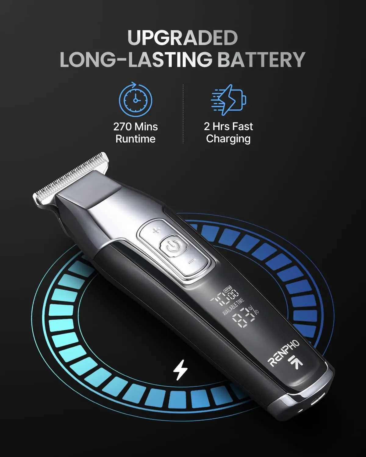 RENPHO Cordless Mens Hair Clipper Beard Trimmer with LED Display 4-speed Hair Clipper 0.15mm Professional Hair Clipper W241028