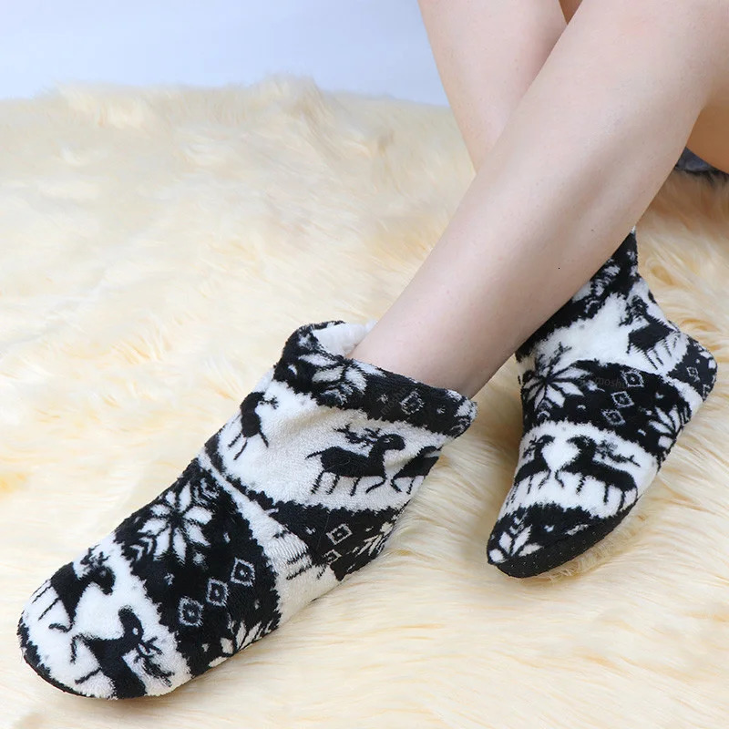 2pcs Women Warm Floor Socks Winter Thickened Plush Anti S Boots Soft Furry Indoor Shoes Christmas Year Slipper Shoes Boot 241025