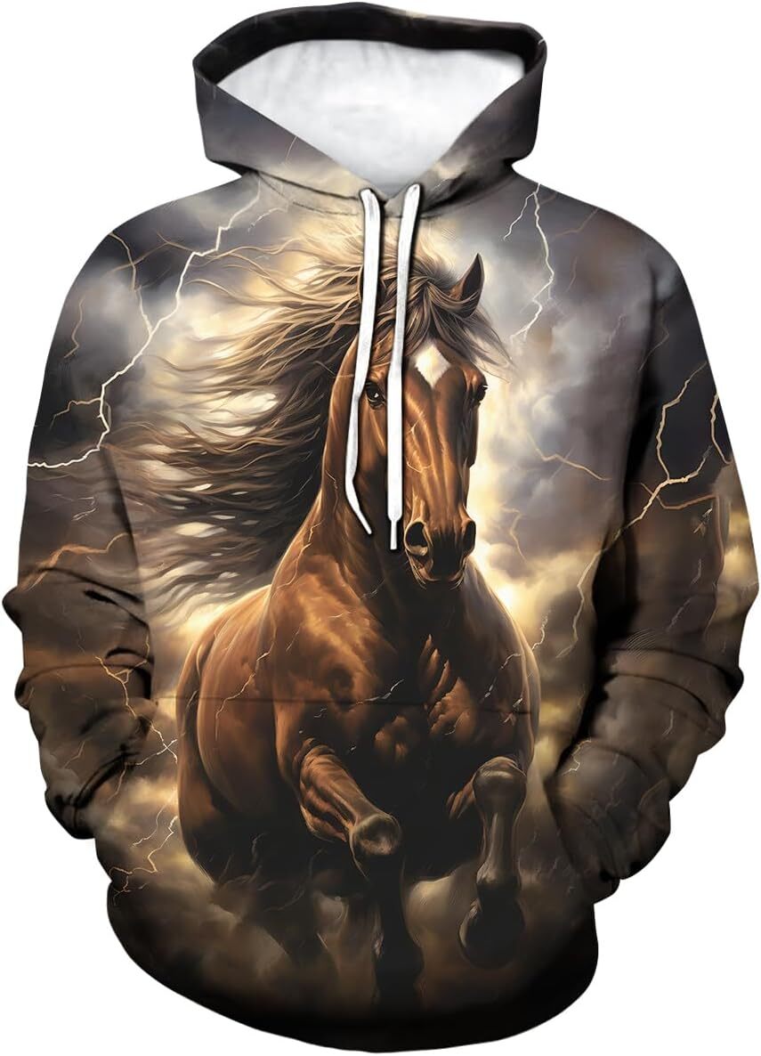 Hoodie for Mens Womens Men Brilliant Starlight Thunderbolt 3D Horse Printing Hoodies Aurora Animal Graphic Hooded Sweatshirts Graphic Hoodies sweatshi