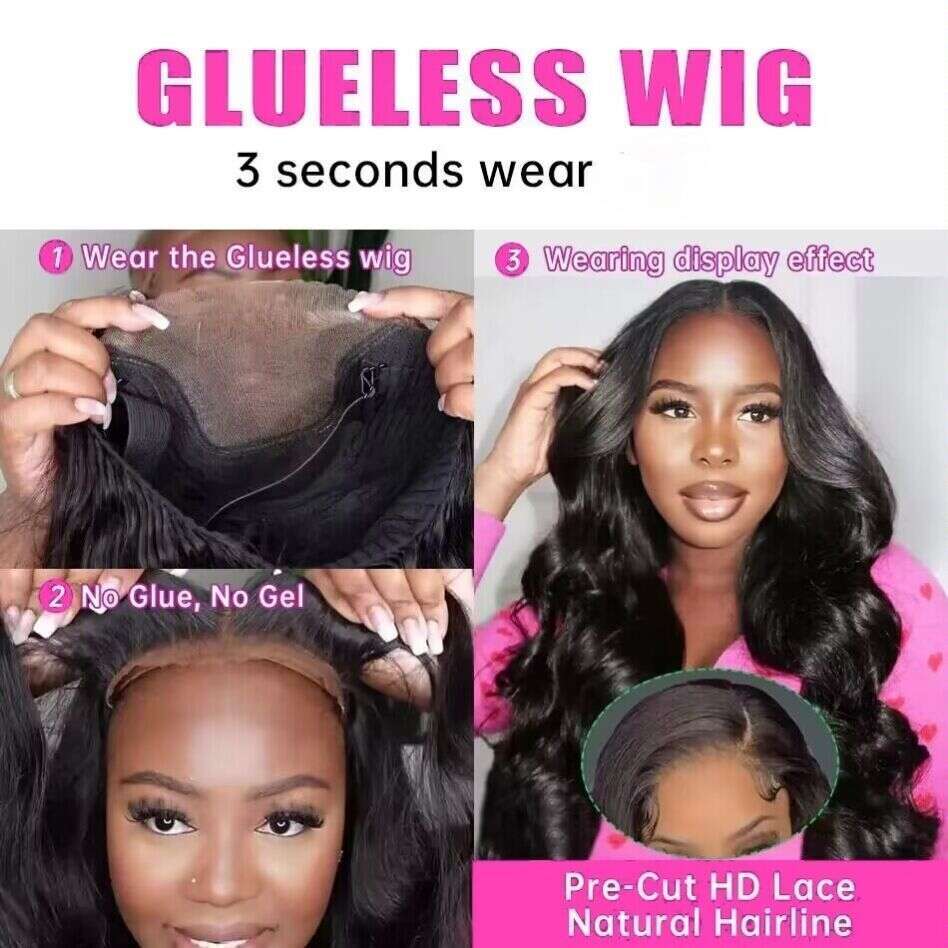 Glueless Prelucked Body Wave Brazilian Human Hair Wigs x Closure HD Transparent Upgrade Pre cut Lace Long