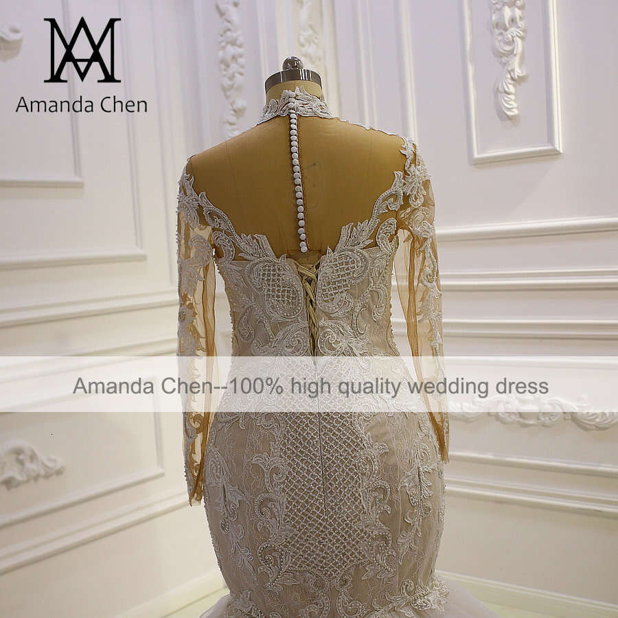 vestido novia civil High Neck Long Sleeve Lace Appliques Mermaid Wedding dress