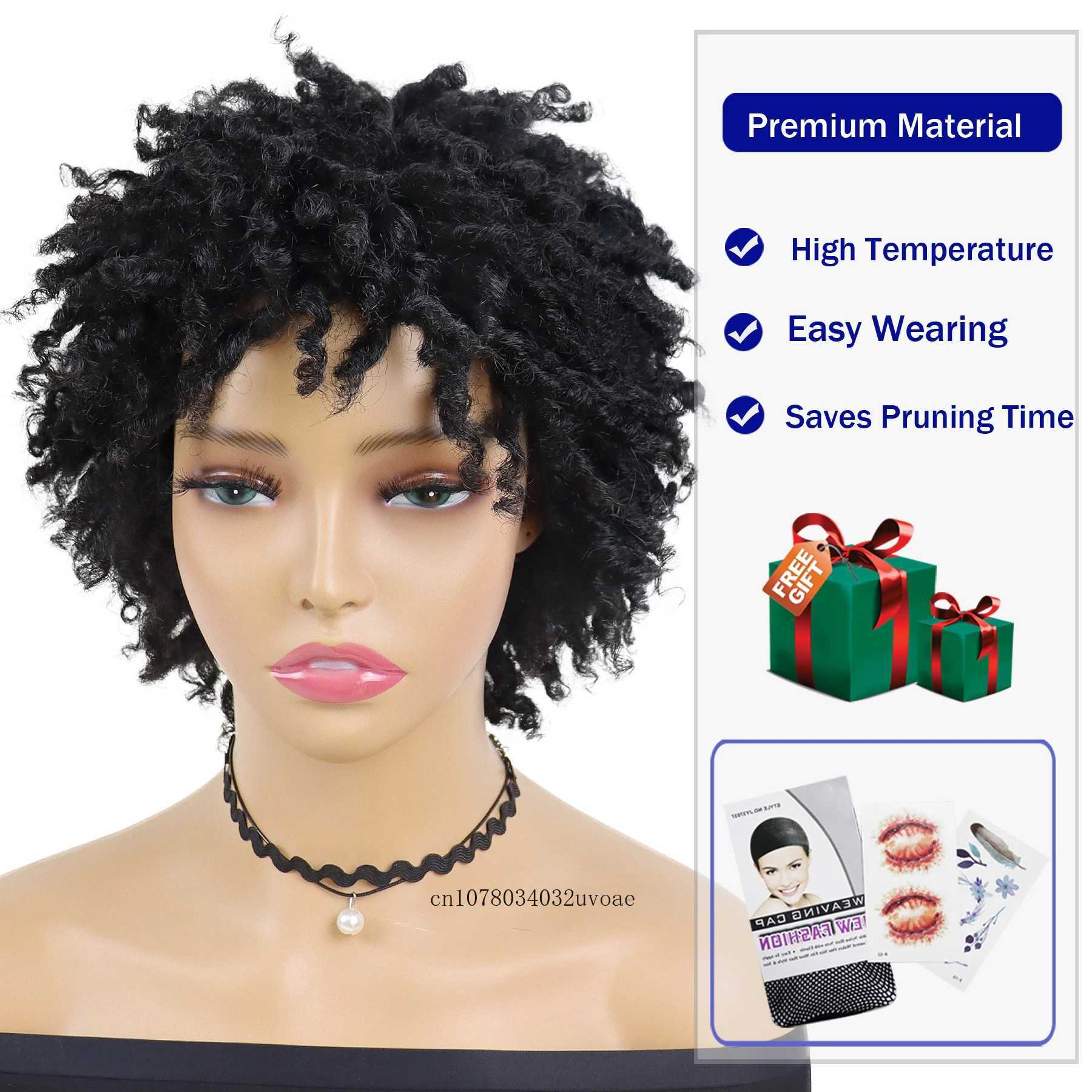 Womens synthetic braided wig crocheted twisted hair short hair African wig womens dreamy lock wig black daily curly cool girl bouncing M241028 - view 5
