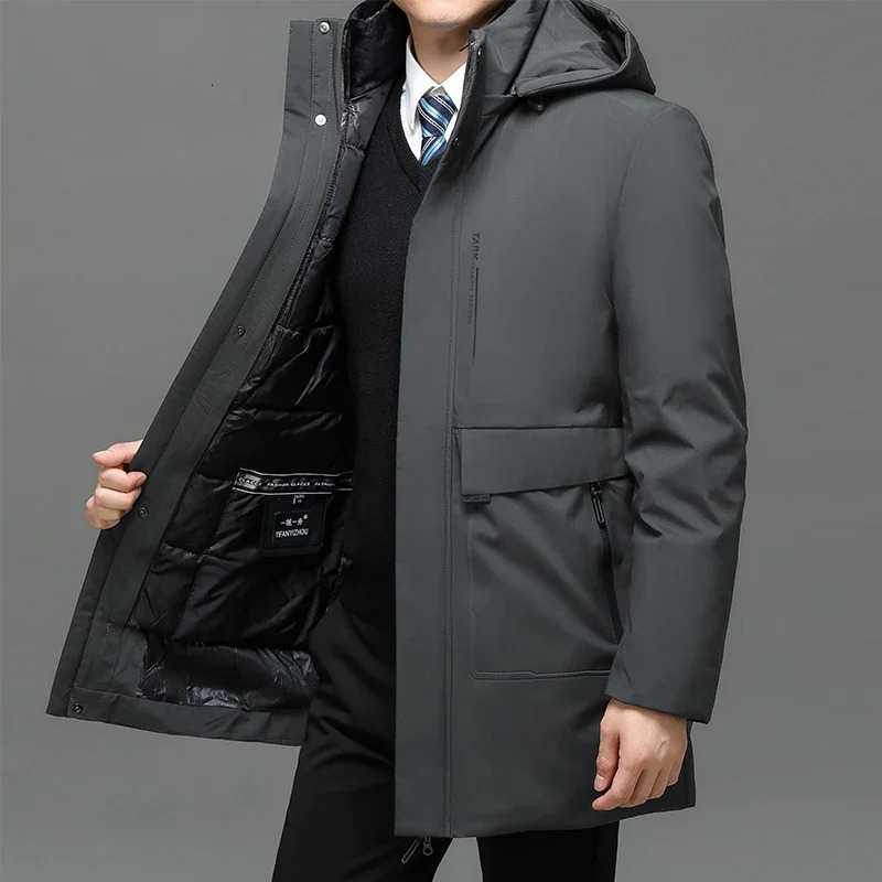 Hooded Mens Parker Coat Winter Warm Thick Zipper Padded Overcoat Long Plush Thickened Parkas 2 Pieces Jacket 241024