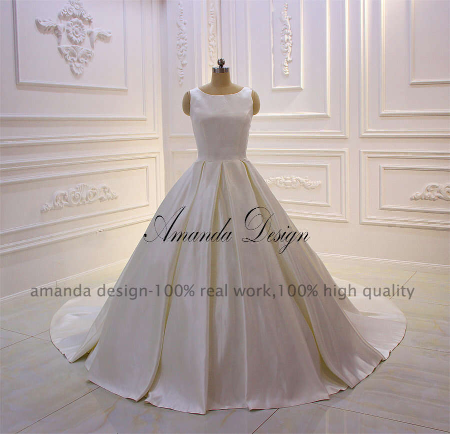 Amanda Design Cap Sleeve Lace Appliques Crystal Illusion Back Wedding Dress