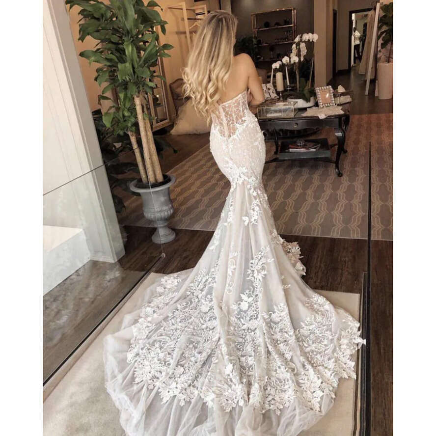 Mermaid Sweetheart Bride Dress Appliqued With Wers Lace Boho Wedding Gown Vestidos De Novia 0509