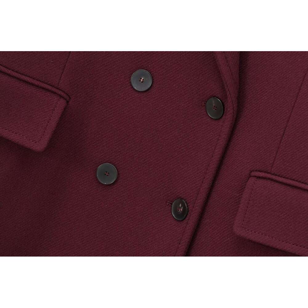 TRAFZA Elegant Blended Women's Lapel Double-Breasted Bury With Ed New 2024 Fall Winter Fashion Long Coat