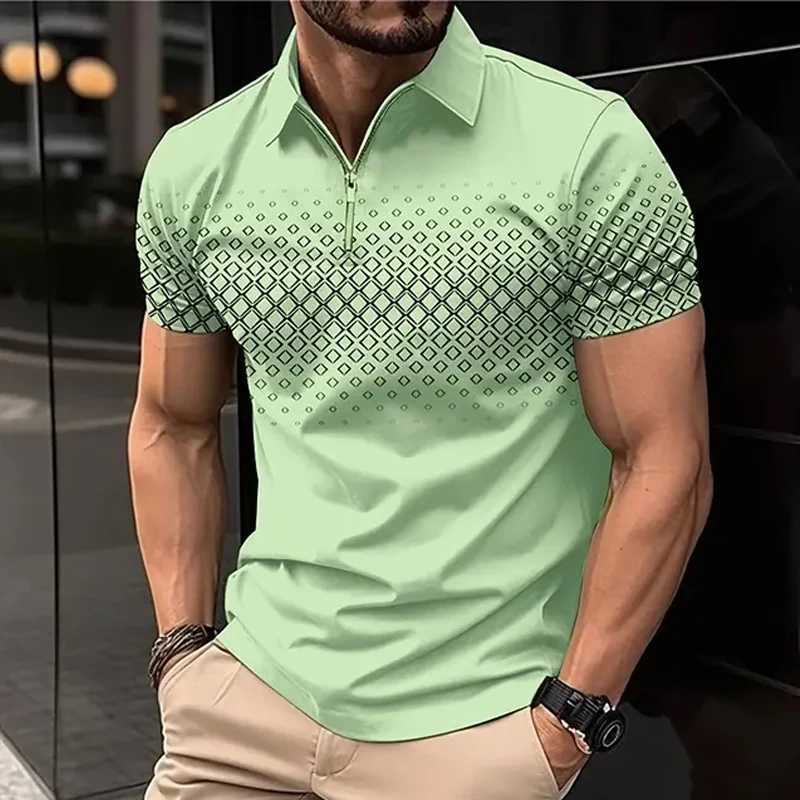 Mens Polo Shirt Zipper Polos Lapel Shirt Golf Shirt Prints Geometry Outdoor Street Short Sleeve ClothingXJ241211
