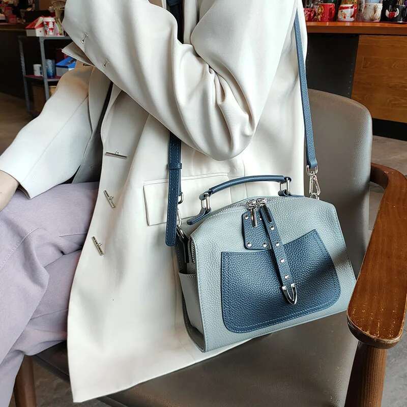2025 popular blue leisure soft top layer cowhide leather womens shoulder fashion daily use ladies female hand bag