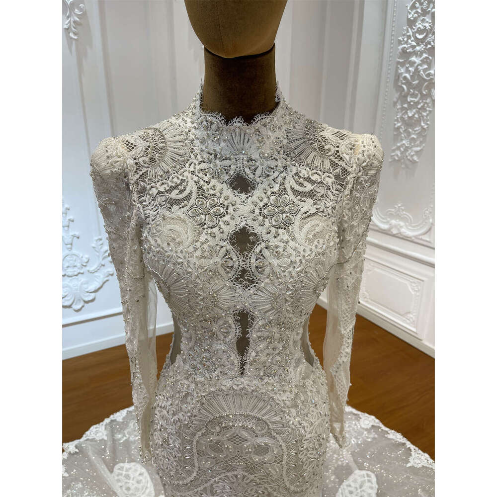 Elegant High neck With Transparent Back Special Lace Mermaid Wedding Dress