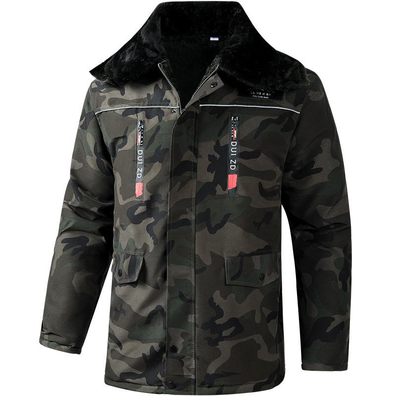 2024 New Designer Winter Velvet Thick Cotton Jacket Large Warm Camouflage Jacket Men's Work Clothes