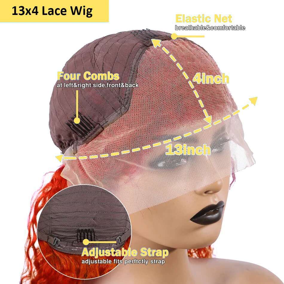 Inch x Orange Ginger Curly Lace Frontal Human Hair Wig Density Deep Wave Front Wigs For Women