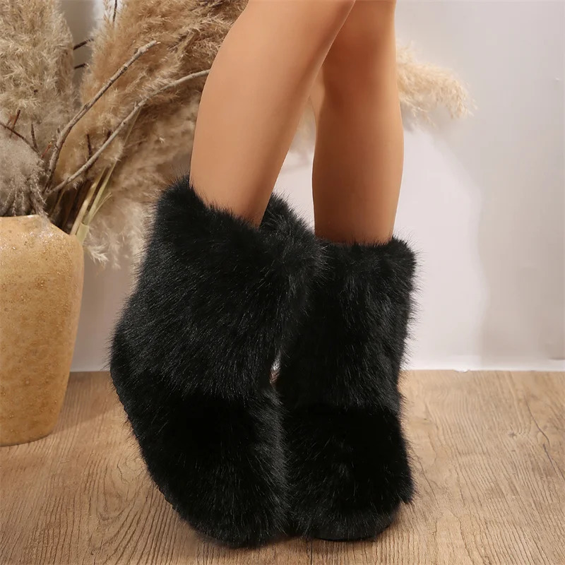 Fashion Fox Fur Woman Snow Boots Rainbow Multicolor Lady Winter Boots Warm Boots Women Boots Shoes Bottes De Neige Femmes 241028