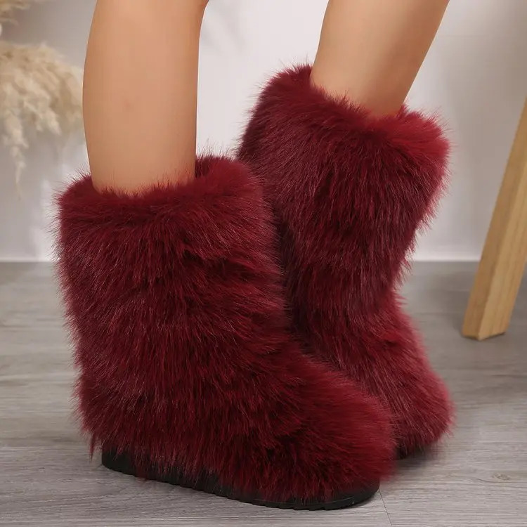 Y2k-Inspired Womens Fluffy Faux Fur Boots Stylish High-Top - Versatile Winter Warmth for Snowy Adventures 241028
