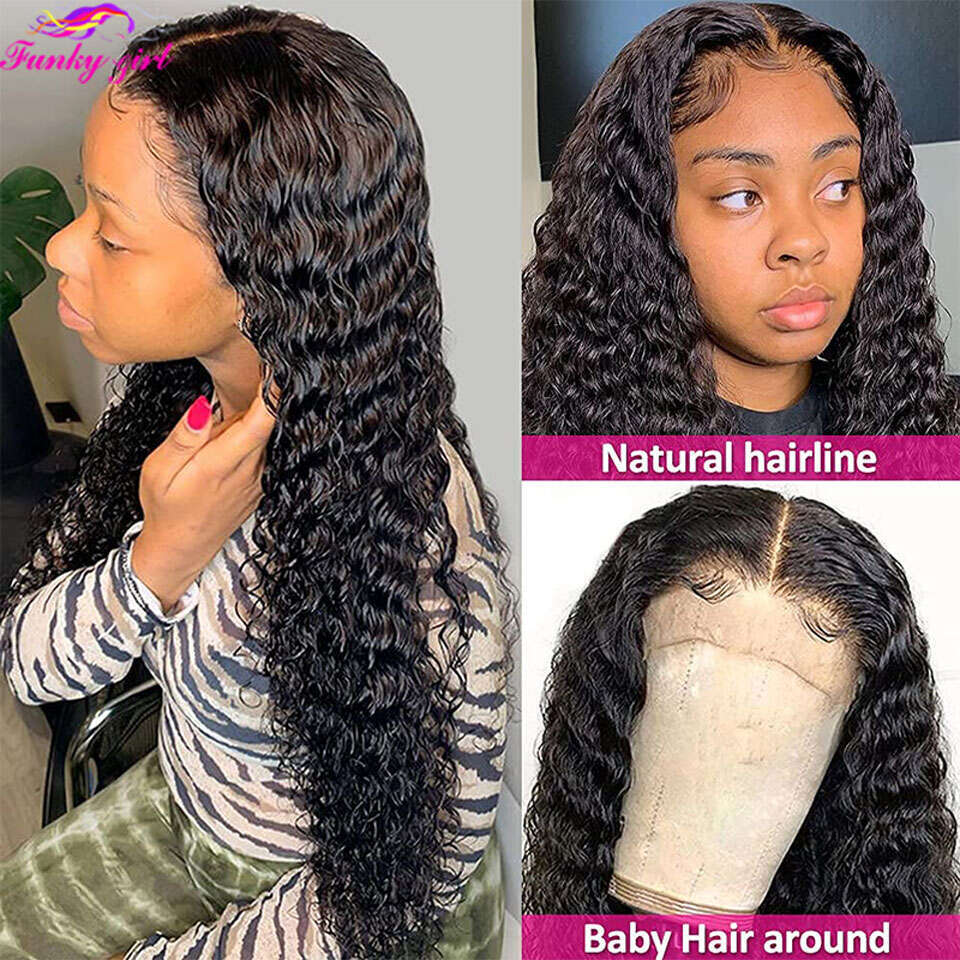 Density Deep Wave x Lace Front Human Hair Wig Curly Frontal Wigs For Women Pre Plucked