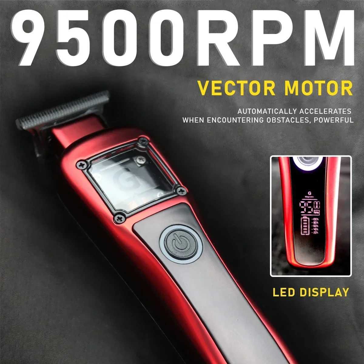 9500RPM Mens Vector Motor Trimmer DLC Blade with Base Charger LCD Display Professional Hair Clipper W241028