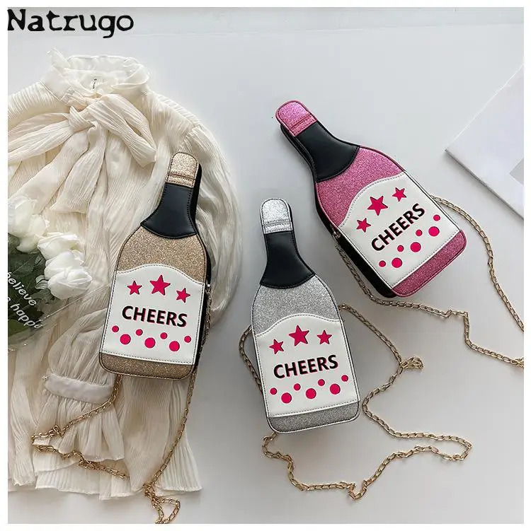Creative Bottle Shape Chains Crossbody Bags for Women Funny Shoulder Bags Cute Lovely Small Purse And Handbag 241025