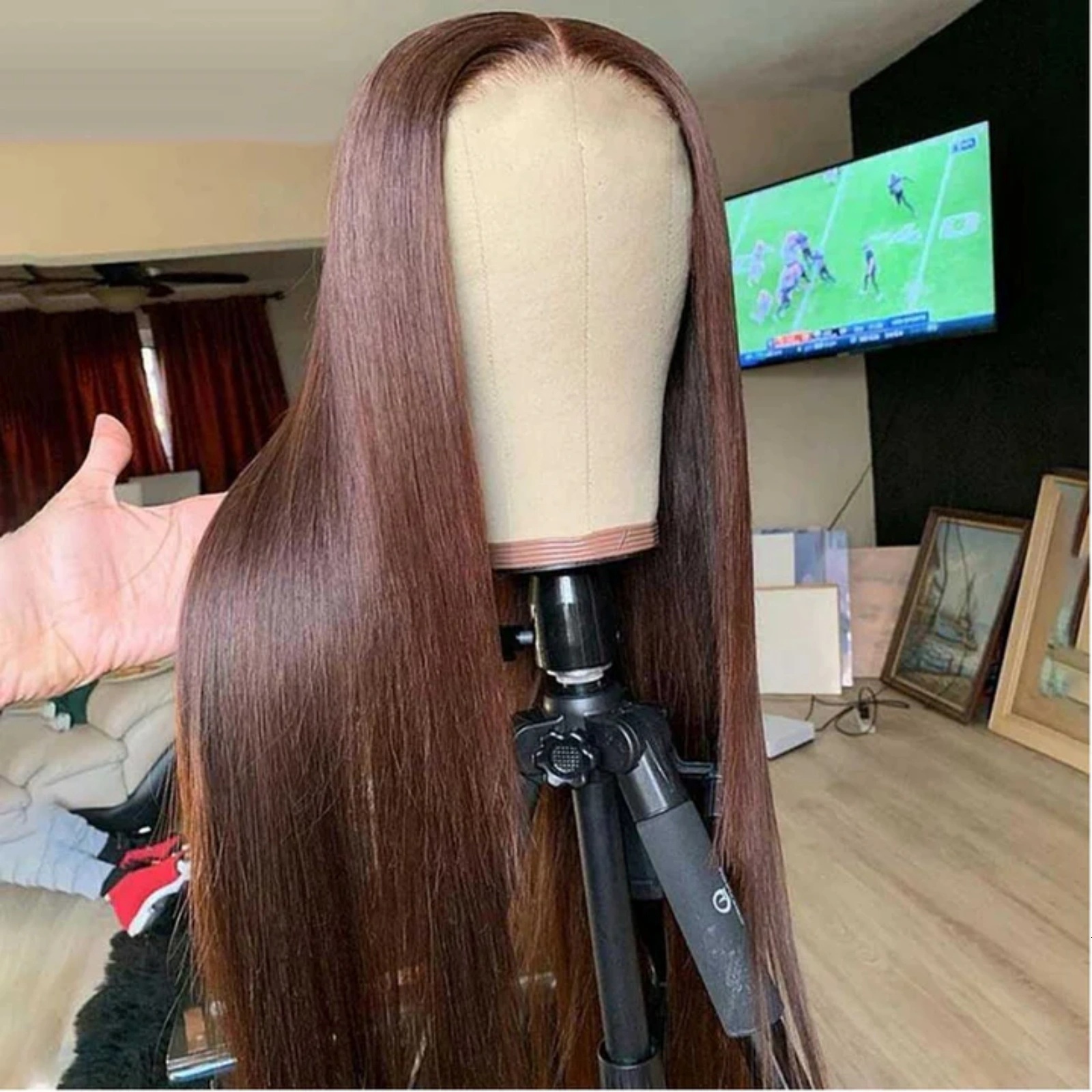Chocolate Front Long Straight Synthetic Wig Glueless Dark Brown Colored Hair Frontal Lace Wigs for Women Fashion