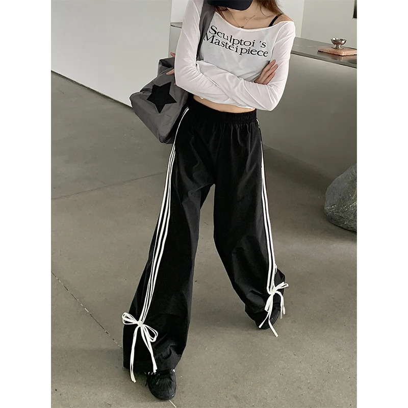 Womens Striped Sweatpants Baggy Casual Y2k Streetwear Elastic Waist Wide Leg Pants Sporting Trousers Clothes 90s Gothic Hiphop 241024