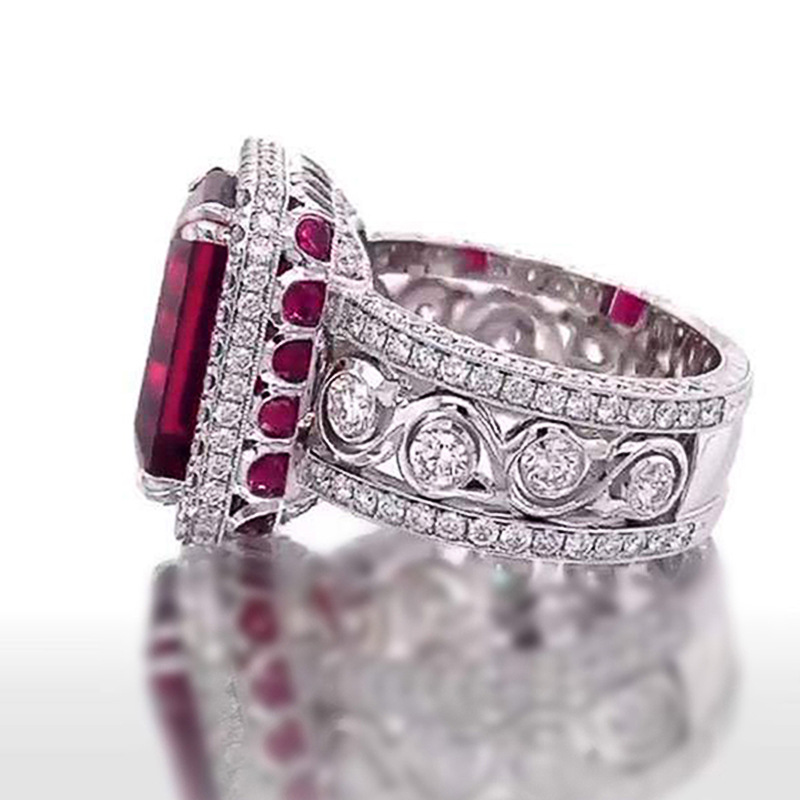 Luxury Wedding Designer Rings Vintage Jewelry 925 Sterling Silver Fill Princess Cut Ruby Palace Banquet CZ Diamond Party Women Engagement Band Ring Gi