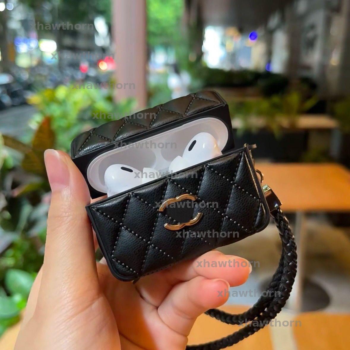 Fashion Designer Lambskin Airpods Case For 1 2 3 Pro Brand Leather Letter AirPod Case Mens Womens AirPods Protective Cases With Strap